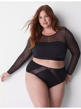 Cacique Women's Size 22/24 Seriously Sexy Sheer Mesh Crop Top Long sleeve P0260